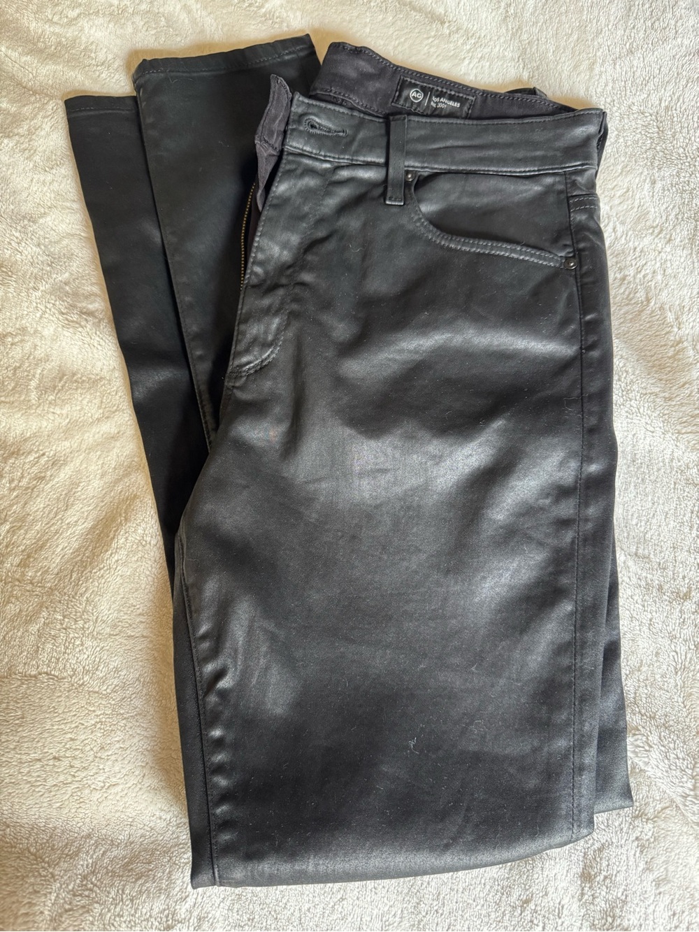 AG Farrah Ankle High Rise Coated Skinny Jeans Black 29 EUC